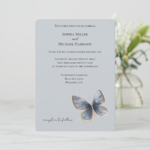 Falsche Blaue Denim Schmetterling Hochzeit Einladung
