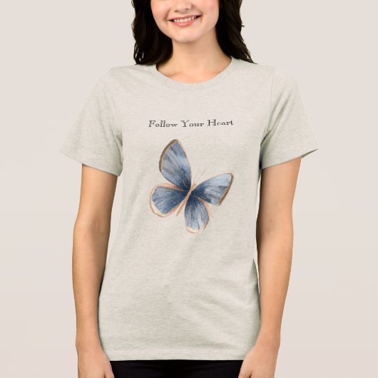 Falsche Blaue Denim Schmetterling Tri-Blend Shirt (Vorderseite)