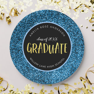 Falsche blaue Glitter-Absolventen-Abschluss-Papier Pappteller