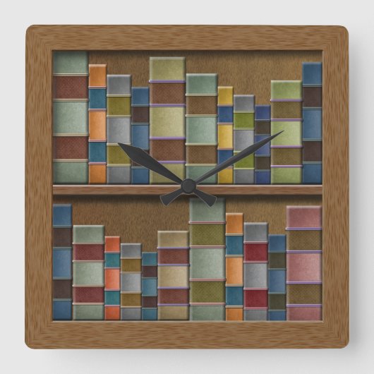 Falsche Book Shelf Book Spines Library Quadratische Wanduhr (Vorderseite)