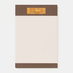 Falsche Braunledertextur mit Goldfolienbanner Post-it Klebezettel