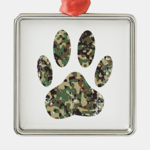 Falsche Camouflage Dog Paw Print Silbernes Ornament