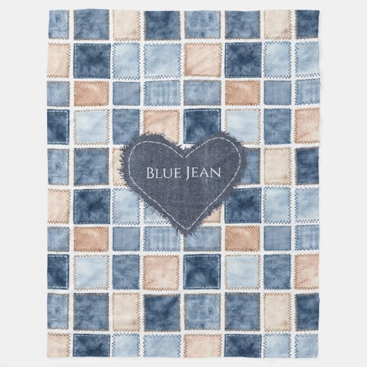 Falsche Creme Denim Blau Jean Herz Fleecedecke (Vorderseite)