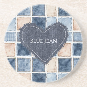 Falsche Creme Denim Blau Jean Herz Getränkeuntersetzer