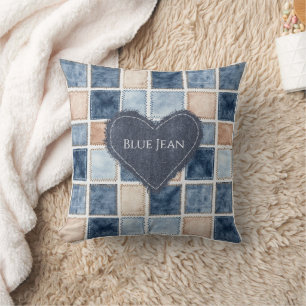 Falsche Creme-Denim-Blau-Jeans-Herz Kissen
