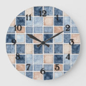Falsche Creme-Denim-Blaujeans Große Wanduhr (Vorderseite)