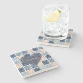 Falsche Creme-Denim-Blaujeans-Herz Steinuntersetzer (Seitenansicht)