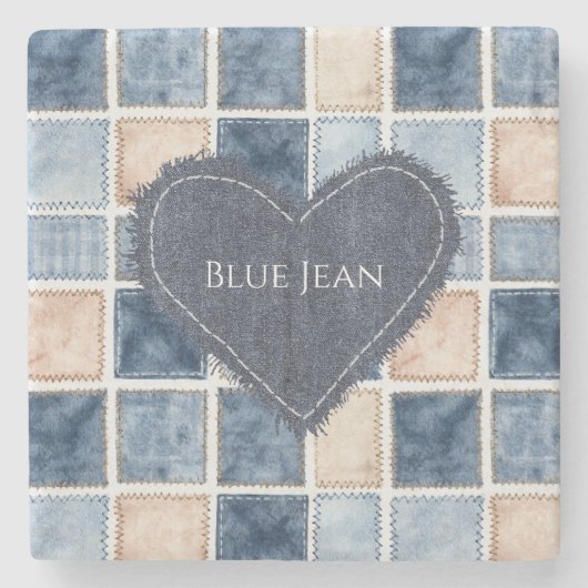 Falsche Creme-Denim-Blaujeans-Herz Steinuntersetzer (Vorderseite)