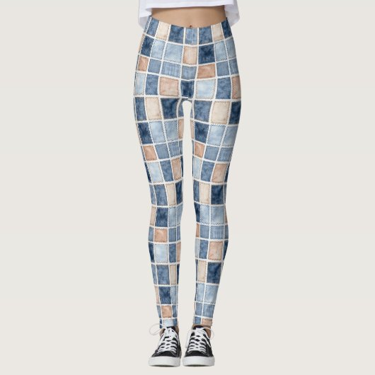 Falsche Creme-Denim-Blue Jeans Leggings (Vorderseite)