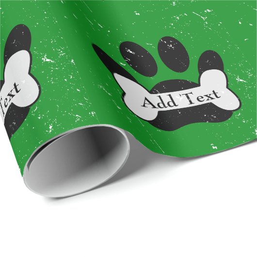Falsche Dog-Paw-Druck und Knochen auf Grün Geschenkpapier (Rolleneckpunkt)