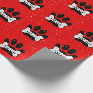 Falsche Dog Paw Druck und Knochen auf Rot Geschenkpapier