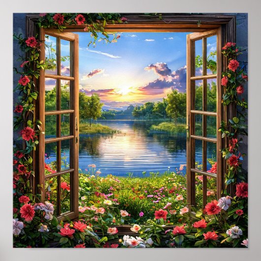 Falsche Fensterlandschaft Fenster-Illusion Naturbl Poster (Vorne)