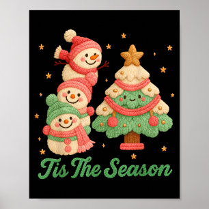 Falsche Garn-Häkel-Schneemann und Weihnachtsbaum Poster