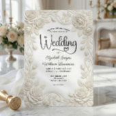 Falsche geprägte 3D-Cream-Rose-Basrelief-Hochzeit Einladung