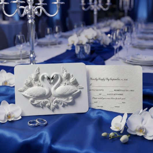 Falsche geprägte Gips-Schwäne Herz-Relief RSVP Karte