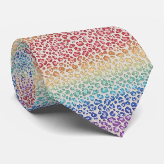 Falsche Glitter Regenbogen Leopardenprint Krawatte (Gerollt)