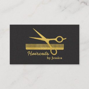 Falsche Gold Moderne Schicke Schere Kamm Haar Styl Visitenkarte
