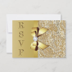 Falsche Gold Pailletten Schleife Diamant RSVP Karte