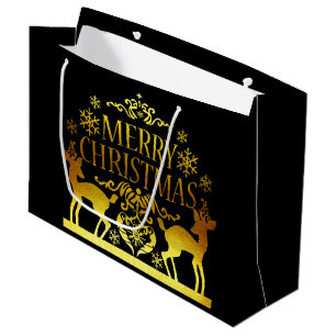 Falsche Gold-Schwarze Frohe Weihnachten Große Gesc Geschenktüte