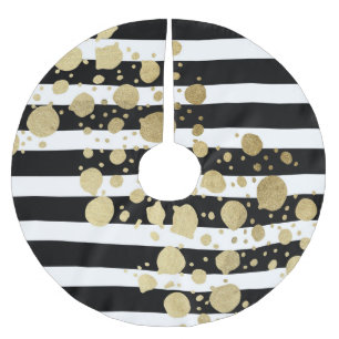 Falsche Goldfarbe Spritzer auf Schwarz-Weiß-Streif Polyester Weihnachtsbaumdecke