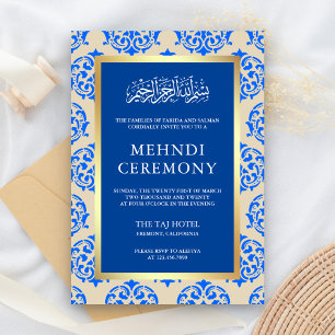 Falsche Goldfolie Blau Damast Islamische Mehndi-Ze Begleitkarte