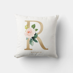 Falsche Goldfolie Floral Buchstabe R Monogramm Kin Kissen