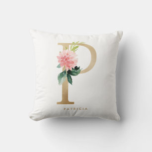 Falsche Goldfolie Florale Buchstabe P Monogramm Ki Kissen