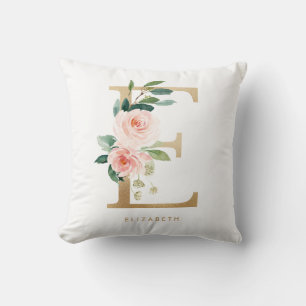 Falsche Goldfolie Floraler Buchstabe E Monogramm Kissen