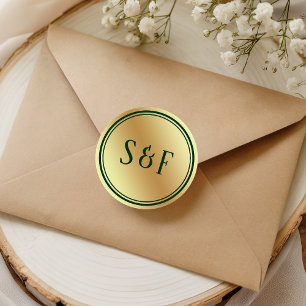 Falsche Goldfolie Grüne Monogramm-Umschlag-Siegel Runder Aufkleber