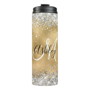 Falsche Goldfolie mit funkelndem Glitter-Monogramm Thermosbecher