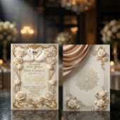 Falsche Goldfolie & Satin Effekt Barock Schwan Einladung