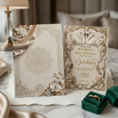 Falsche Goldfolie & Satin-Illusion Barock-Schwäne Einladung