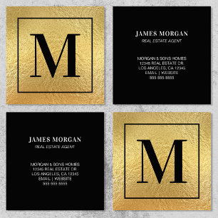 Falsche Goldfolie Schwarze Umrandung Monogramm Quadratische Visitenkarte