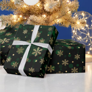 Falsche Goldfolie Winter-Schneeflocken & grüner Bo Geschenkpapier