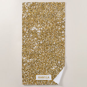 Falsche goldgelbe Glittertextur-Optik mit Namen Strandtuch