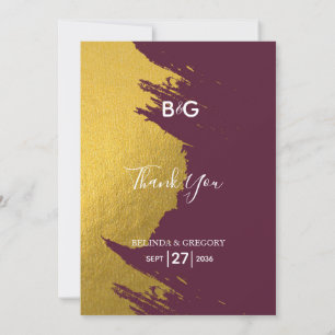 Falsche Goldpinselstriche Burgunder, Monogramm Hoc Dankeskarte