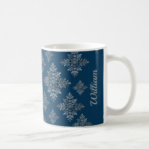 Falsche graue Folien-Schneeflocken auf Blau (keine Kaffeetasse