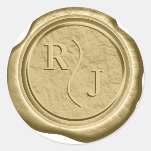 Falsche Hochzeitsinitialen aus Wachs Stroh Gold ID Runder Aufkleber
