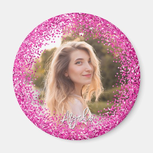 Falsche Hot-Pink-Glitter-Foto Magnet (Vorne)