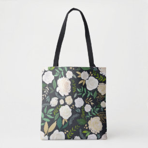 Falsche Kreidetafel-Wasserfarben-Blumen & Gold-Gli Tasche