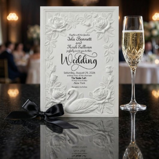 Falsche Letterpress-Prägung Schwan Blumen Hochzeit Einladung