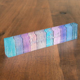 Falsche lila rosa türkise Holzplanken Namensplakette