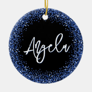 Falsche Navyblaue Glitter Schwarz Foto Keramik Ornament