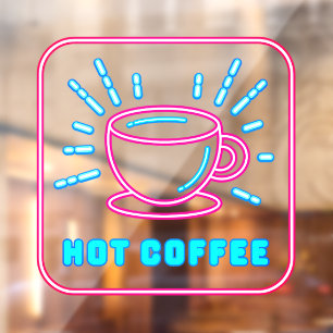 Falsche Neon-Heißer Kaffee Fensteraufkleber