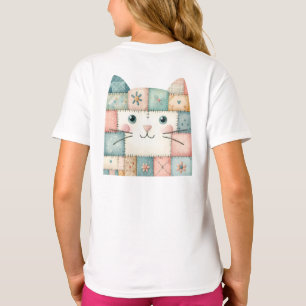Falsche Patchwork-Pastell-Hauskatze Gesicht T-Shirt