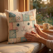 Falsche Patchwork-Pastell-Hütte-Katzen-Gesicht Kissen