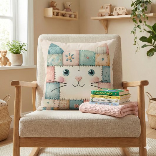 Falsche Patchwork-Pastell-Hütte-Katzen-Gesicht Kissen