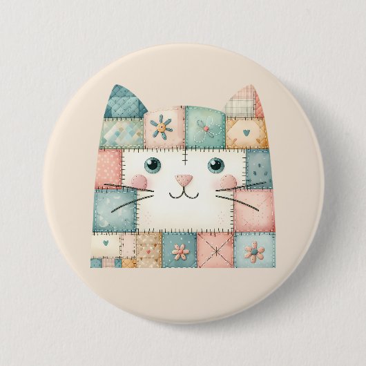 Falsche Patchwork-Pastell-Hütte-Kitty-Gesicht Button (Vorderseite)