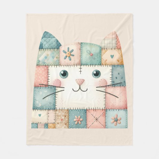Falsche Patchwork-Pastell-Hütte-Kitty-Gesicht Fleecedecke (Vorderseite)