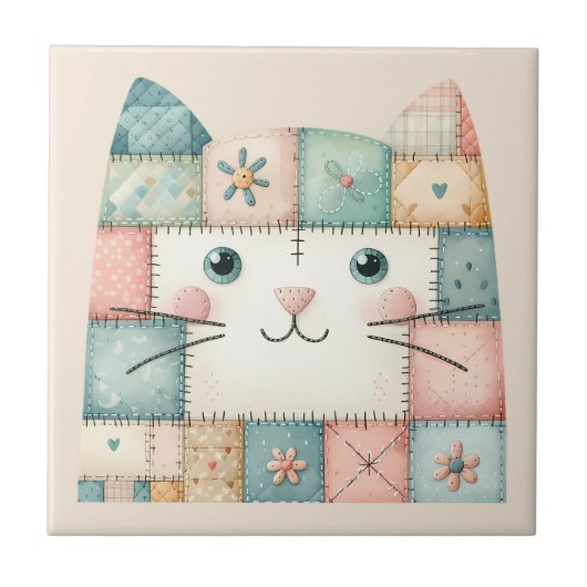 Falsche Patchwork-Pastell-Hütte-Kitty-Gesicht Fliese (Vorderseite)